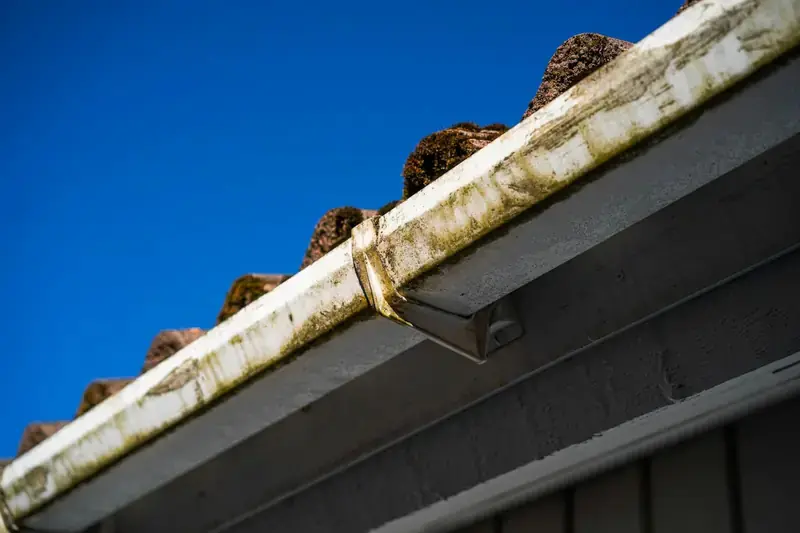 Gutter along a roofline